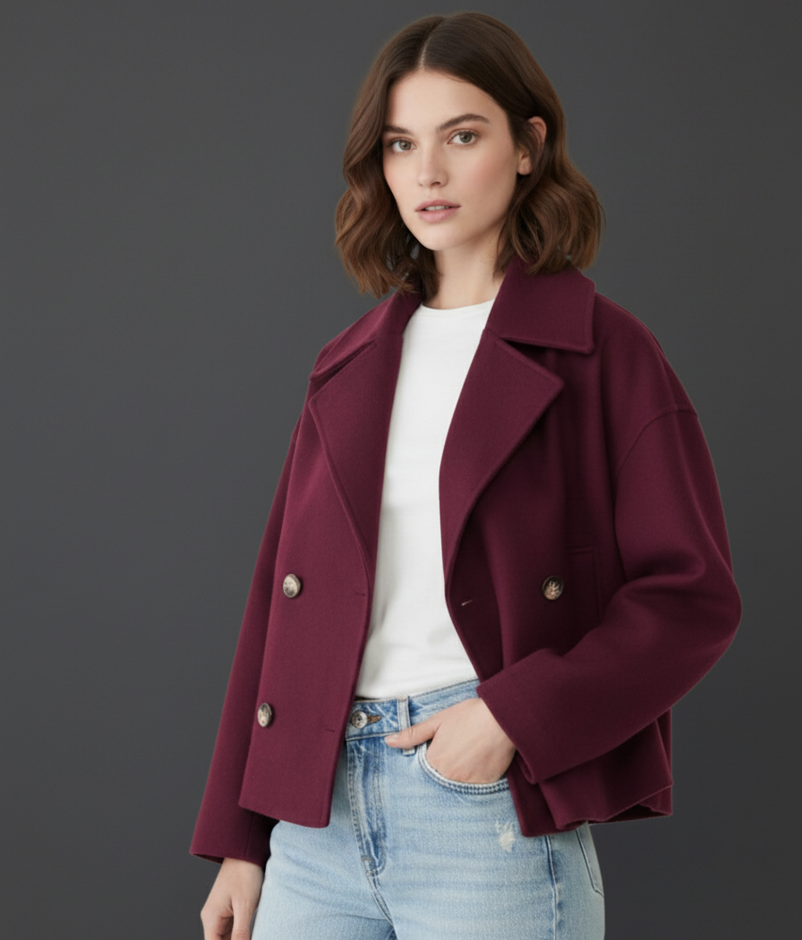 Chic Short Double-Breasted Jacket for Modern Layering – Tailored Fit, Cropped Length, Versatile Outerwear 0