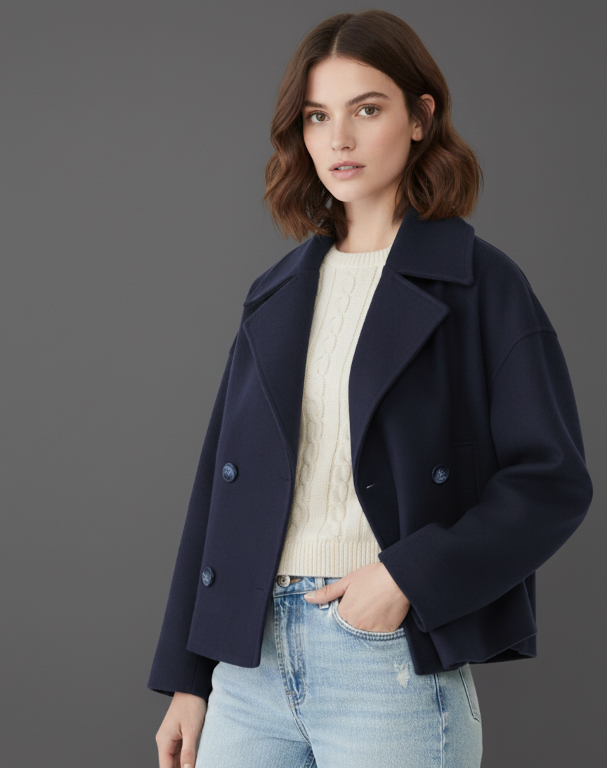 Chic Short Double-Breasted Jacket for Modern Layering – Tailored Fit, Cropped Length, Versatile Outerwear 0