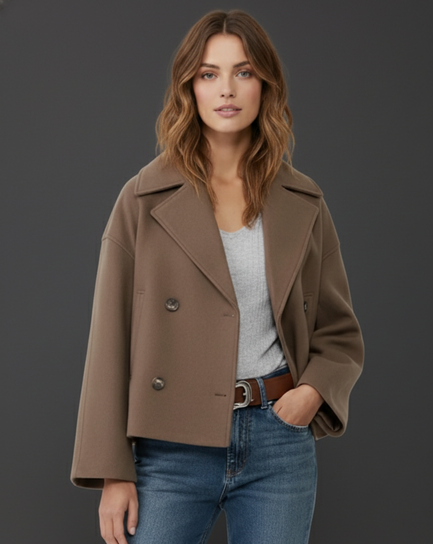 Chic Short Double-Breasted Jacket for Modern Layering – Tailored Fit, Cropped Length, Versatile Outerwear 0