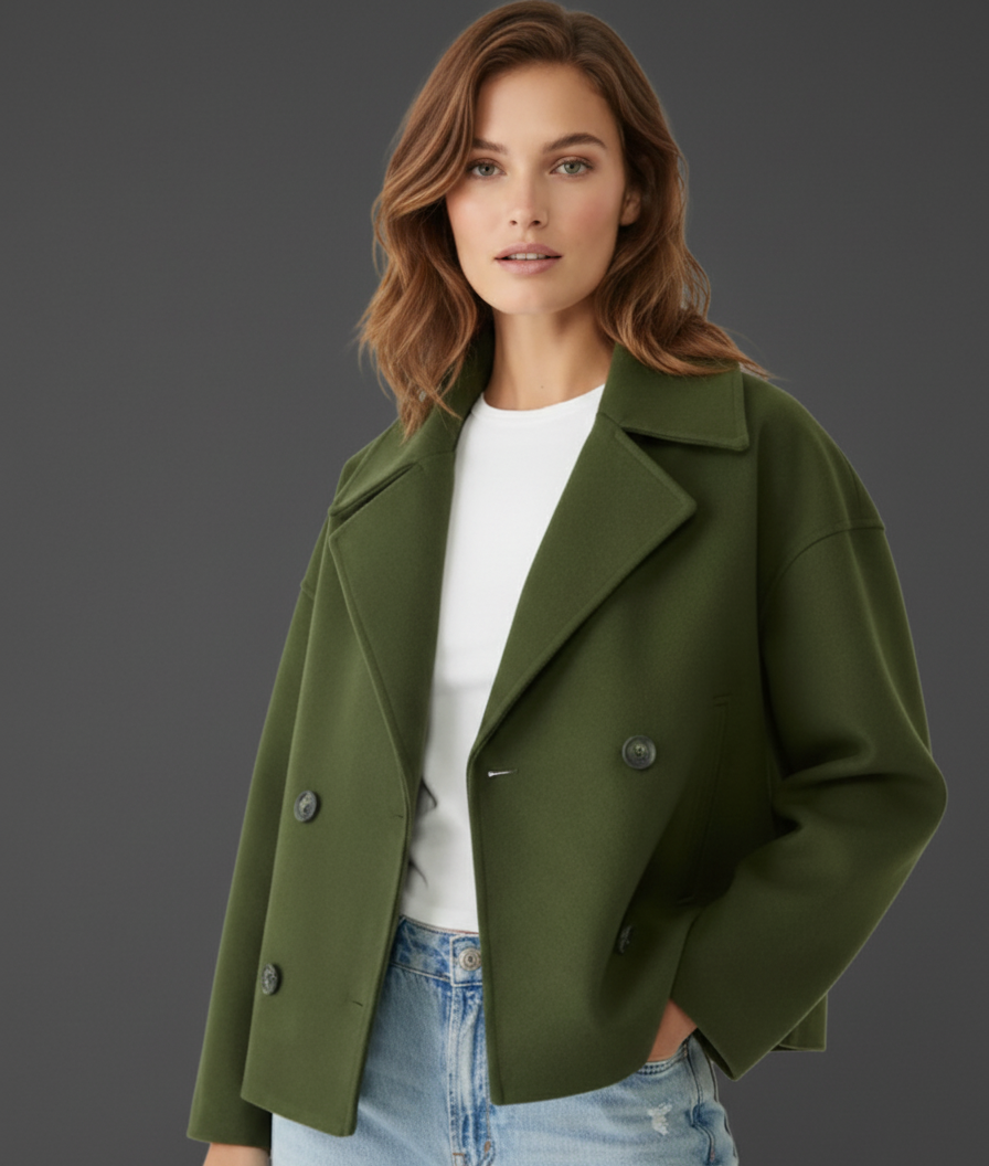 Chic Short Double-Breasted Jacket for Modern Layering – Tailored Fit, Cropped Length, Versatile Outerwear 0